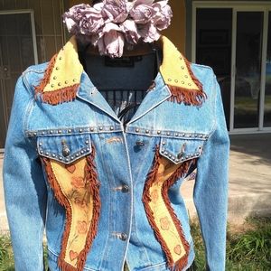Vintage New Patricia Wolf Painted Leather Jacket S